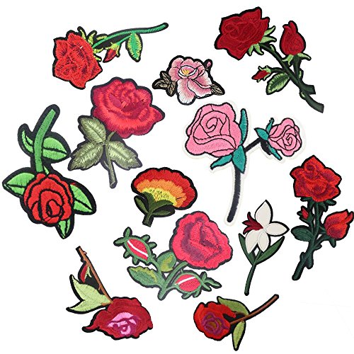 24pcs Rose Flower Embroidered Fabric Iron On or Sew On Patch Badges