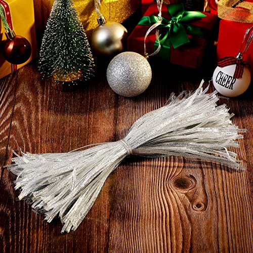 Hoolerry 500 Pieces Silver Ribbon Hangers Ornament for Christmas Tree