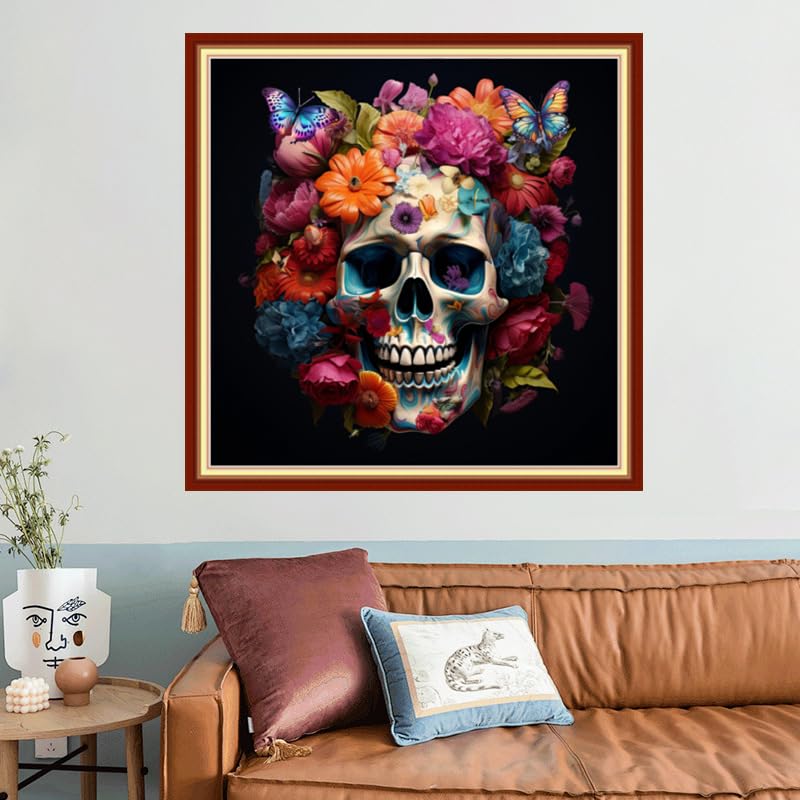 Joyhoor Stamped Cross Stitch Kits for Beginners, Needlepoint Kits for Adults, 11CT Counted Embroidery Kits-Skeleton Flower 18x18 inchs - color: Artstyle32