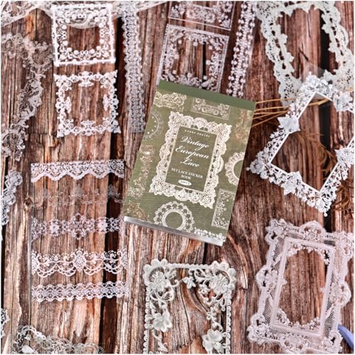 Lace Stickers for Scrapbooking, 30 Sheets Scrapbook Stickers Book for Wedding Invitations, Bridal Scrapbook Supplies, Transparent PET Stickers for Junk Journaling, Vintage Lace Aesthetic - color: Retro-style Lace