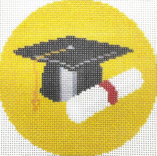 Howie's Needlepoint Needlepoint Canvas, 18CT Embroidery Stamped Patterns for Beginners or Advance, Printed Canvas(Graduation hat and Certificate,4x4inch) - color: Graduation hat and certificate