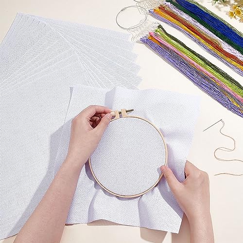BENECREAT 14 Pieces White Cotton Fabric Embroidery Fabric, 12x12inch Square Aida Cloth Cotton Cross Stitch Cloth for Making Garment Craft