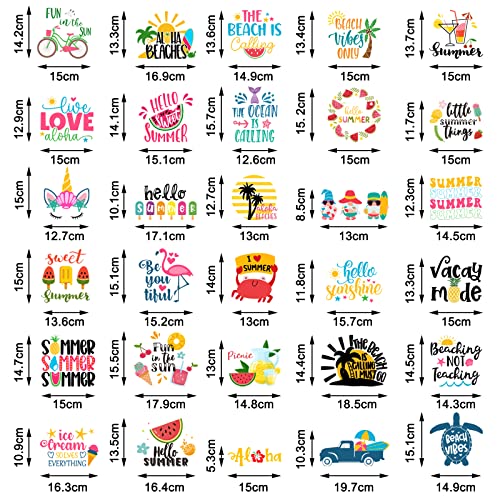 Whaline 30 Sheets Summer Iron On Transfers Patches Summertime Vinyl Heat Transfers Patches Decals Watermelon Ice Cream Beach Summer Fashion Heat Transfer Stickers for Clothing Fabric DIY Craft Decor - style: Summer