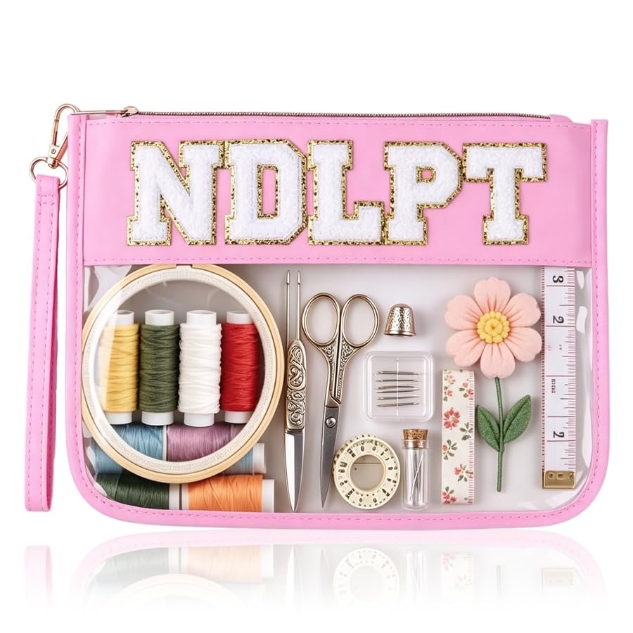 Needlepoint Project Bag NDLPT Clear Zip Pouch Bag, Premium Craft Storage Case, Sewing Organizers and Storage Sewing Gifts for Stitching Enthusiasts(Pink) - color: Pink