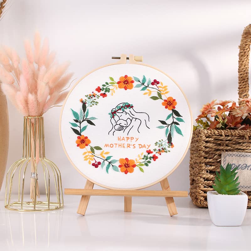BoAn DIY Floral Embroidery Kit for Adults, Handmade Craft with Hoop - color: muqinjie-4