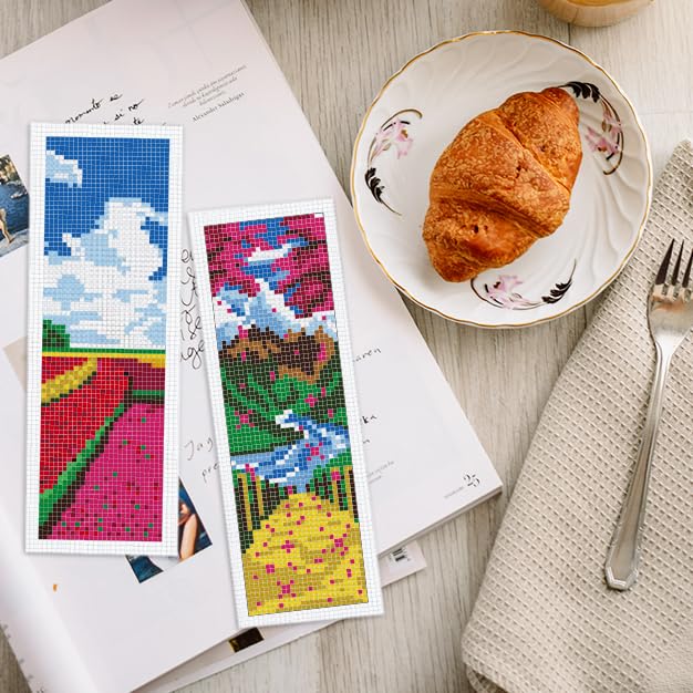 INFUNLY 6pcs Natural Scenery Cross Stitch Bookmark Kits Mountain Embroidery Bookmark Kit with Instructions Lakes Sky Handmade Cross Stitch Set Pre-Printed Flowers DIY Bookmark-Kits for Book Lovers - style: Natural Scenery