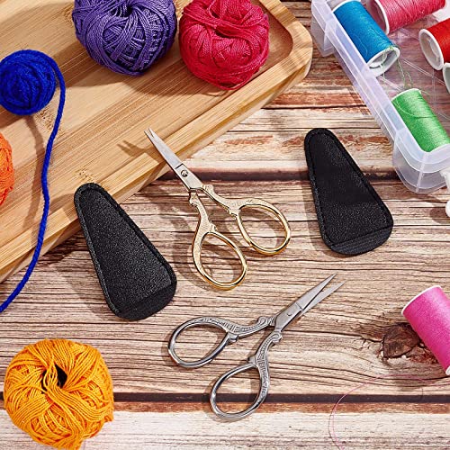 SUNNYCLUE 2Pcs 2 Colors Embroidery Sewing Scissors Detail Shears Vintage Sharp Tip Scissor Stainless Steel Scissors for Cutting Fabric Knitting Threading Needlework Artwork Craft DIY Tool Kit Supply - color: Golden & Silver-2pcs-sewing Scissors With Cover