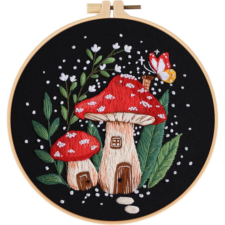 Haootadiy Beginner Embroidery Kit for Adults, Easy Cross Stitch Kit for Beginners and Adults, Full Embroidery Hoop Kit with Needles and Thread Included (Pattern 8) - color: Pattern 8