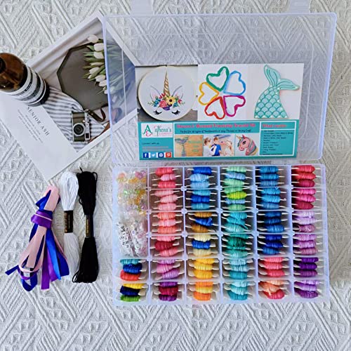 Athena's 200 Pcs Friendship Bracelet String Kit String Bracelet Making Kit with Organizer Box-Included 100pcs Friendship Bracelet Floss Thread,Cross Stitch Kits Xmas Gifts (Unicorn-Mermaid Theme)