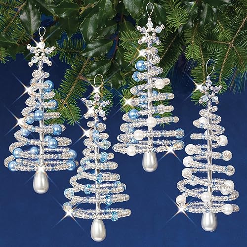 Solid Oak Nostalgic Christmas Beaded Cyrstal Ornament Kit - Frosty Crhistmas Trees Makes 4 - size: Medium