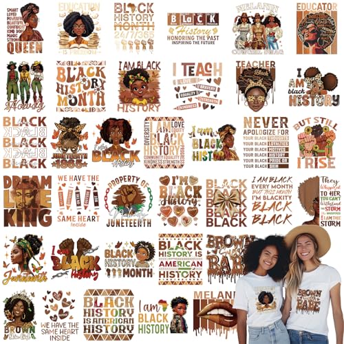 Tellingyou 36 Sheets Iron on Transfers Black History Patches Dtf Ready to Press "I Am Black" Vinyl Iron on Patch Embroidered Applique for T Shirt Jacket Pillow Covers Backpack Hoodies DIY Decorations - style: Black Pride