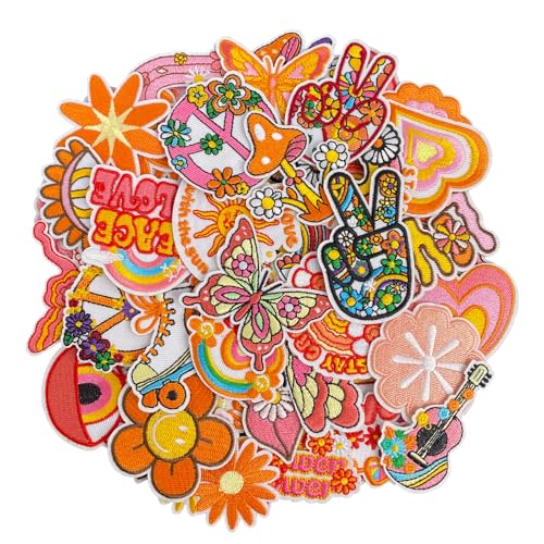 J.CARP 48Pcs Hippie Iron on Patches for Girl, Boho Peace Iron on/Sew on Patch for Clothing, Hats, Backpacks, Jackets, and Bags - color: Hippie Patches 48Pcs