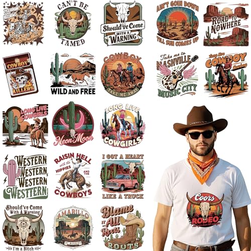 20 Sheets Western Cowboy Iron on Transfers for T-Shirts - style: Western Cowboy