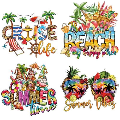 Beach Heat Transfers Iron on Patches Summer Iron on Vinyl Decals Appliques for T Shirts Jeans Bags Clothing Art Decoration Cute Iron Stickers 5Pcs - color: Summer Patch