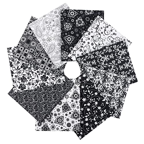 Craftido -25 Options- 100% Cotton Quilting Fabric Bundles 10pcs Fat Quarters 18”x21”-Medium Weight 5.2 oz- Soft Cotton for Quilting, Sewing Project, Patchwork, DIY Crafts - Black & White Flower - color: Black & White Flower