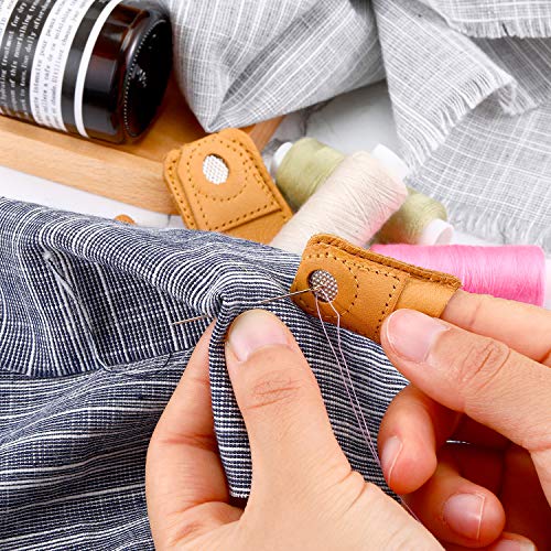 WILLBOND 4 Pcs Leather Thimble Finger Protector for Hand Sewing, 2 Sizes