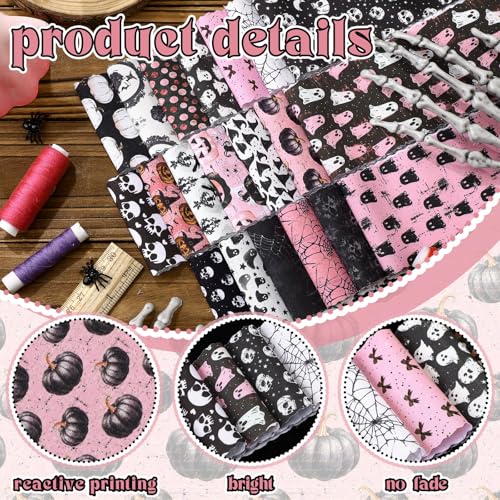 Hosuly 40 Pcs Pink Halloween Fabric Jelly Quilting Strips Roll - color: Retro Pink Halloween