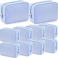 Sanwuta 10 Pcs Seersucker Cosmetic Bag Seersucker Makeup Bag Women Stripe Large Travel Toiletry Organizer Preppy Storage Pouch for Embroidery Wedding Bridesmaid Bride Mom (Navy Blue) - color: Navy Blue