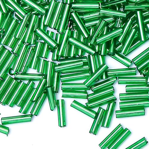 2000pcs Glass Bugle Beads, Tube Beads Bulk, Mini Long Tiny Small Waist Loose Spacer Embroidery Beaded for Bracelets Jewelry Making Sewing, Crafts, 2×6mm, Green - color: Green