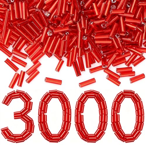 XIANNVXI 3000pcs Red Glass Bugle Beads - color: Red