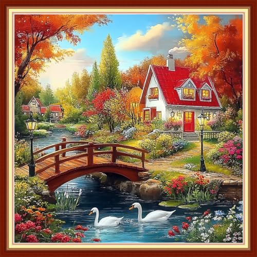 DMCVIVR Stamped Cross Stitch Kits for Beginners Adults Needlepoint Kits for Beginners Embroidery Kits for Adults Crossstitch Kit for Beginners 11CT-Dream Home 18x18 inchs - color: ColorNice09
