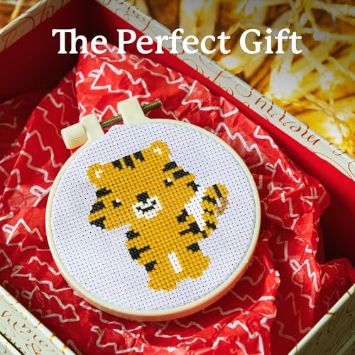Kraftex Floral Stamped Cross Stitch Kits for Beginners - 3 Pack. DIY Embroidery Needlepoint Patterns for Adults. Easy Cross Stitch Kits for Beginners (Zoo Creatures) - style: Zoo Animals