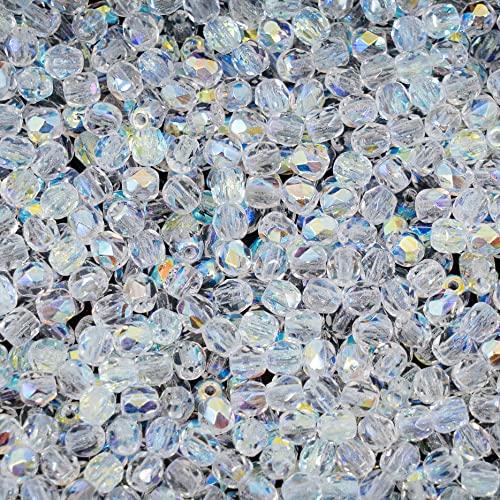 275 pcs Set of Czech Faceted Glass Beads, Fire-Polished Round Crystal AB - 3mm (100pcs), 4mm (100pcs), 6mm (50pcs), 8mm (25pcs) kit for Jewelry Making - color: Faceted, Crystal AB