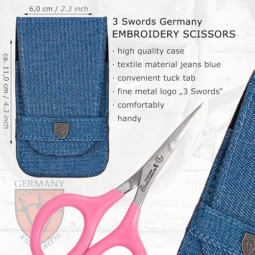 3 Swords Germany - Embroidery Scissors, Shears for Art Work, Daily Use in Household, Sewing, Art Work, Craft with Synthetic Leather case - pink/blue - color: Pink/Blue
