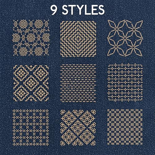 Sashiko Stencil Kit 4.7 x 4.7 Inch Plastic Sashiko Kit with Sashiko-Thimble and Needles Quilting Stencils for Hand Quilting and Embroidery (25 Pcs)