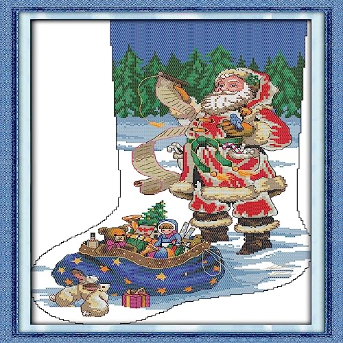 Howie's Needlepoint Cross Stitch Kits, 14CT Pre-Printed Pattern Charistmas Stocking Needlepoint Kits, DIY Charistmas Gift, Santa Claus 3, 13 x 19.3 Inch - color: Santa Claus 3