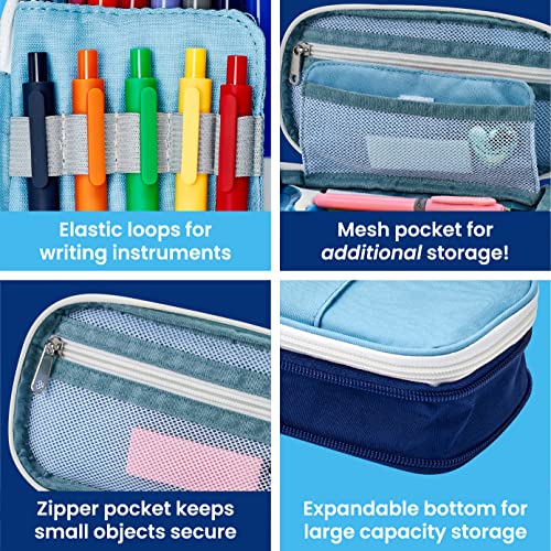 It's Academic Expanding Pencil Case, For Office & School Supplies, Travel Organizer Bag, Compact, High Capacity, Blue - color: Expanding Pencil Case, Light Blue, size: 1 Pack