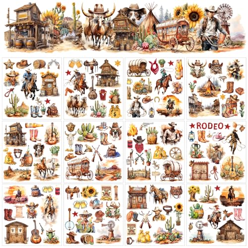 BBTO 12 Sheets Rub on Transfers for Crafts Wood Furniture DIY, 5.5" x 5.7" - style: Cowboy