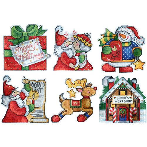 Tobin Santa's Workshop Ornaments Counted Cross Stitch Kit, 3 by 4-Inch, 14 Count, Set of 6 DW1692