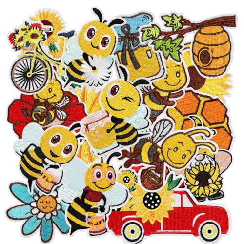 18pcs Honey Bee Iron/Sew on Patches, Cute Flower Bumble Embroidered Applique, Fashion Decoration for Clothes, Hat, Bag, Dress, Shirt, Jeans - color: 18pcs Bee