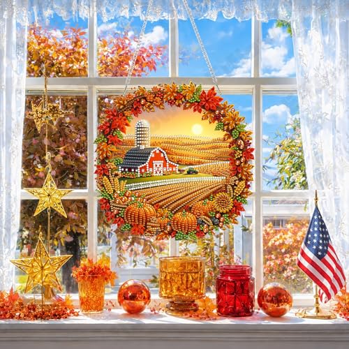 Eiflow Acrylic Diamond Art Hanging Kit for Adults, DIY Diamonds Painting Door Hanger Board Kit, Special Crystal Diamond Art Painting Pendant Ornament (Fall Field) - color: Fall Field