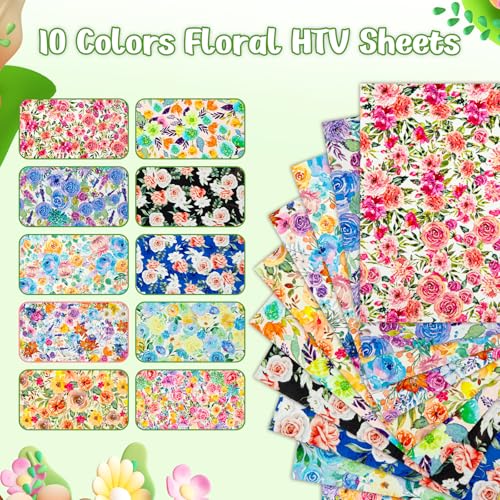 HTVRONT Floral Heat Transfer Vinyl - 12"x10" Watercolor Flower HTV Sheets - color: Watercolor Flower, size: 12" x 10"