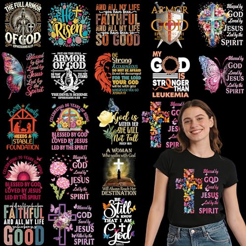 Dazoratix Religious Iron on Transfers - 20 Sheets Christian Jesus DTF Ready to Press Bible Verse God Cross Heat Patches Stickers Vinyl Decals for T Shirts Clothes Bag Hat Pillow DIY Crafts Decorations - style: Christian Jesus