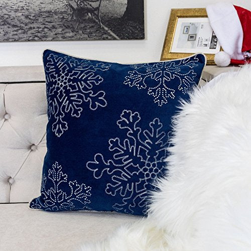Embroidery Blue Velvet Throw Pillow Cover, Merry Christmas Series Snowflake Luxury Soft Fuzzy Cozy Warm Slik Gift Square Couch Cushion Pillow Case 20 x 20 Inch, Cover Only - color: Snowflake-blue