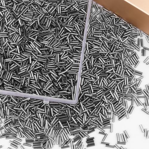 4000 Pcs Metallic Silver Glass Bugle Beads, 2 x 7 mm Embroidery Beads, Small Long Tube Seed Beads for Embroidery Craft Jewelry Making - color: Metallic Silver