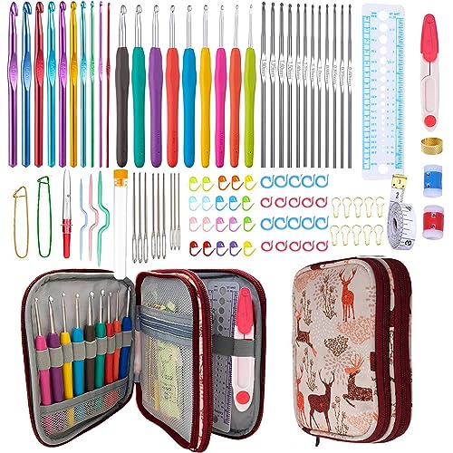 Weabetfu 102pcs Crochet Hooks Set Crochet Hook Kit with Case Ergonomic Crochet Needles for Arthritic Hands and Crochet Accessories Complete Crochet Set for Beginners & Experieced Lovers - color: Orange