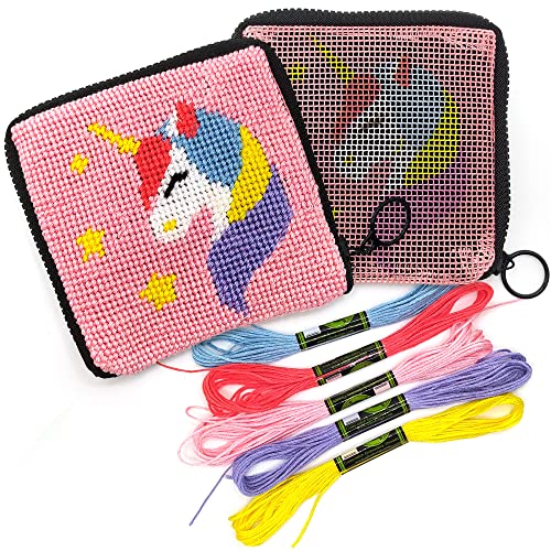 Needlepoint Kit for Kids Ages 6-12 - Unicorn Wallet Cross Stitch Craft - color: Unicorn