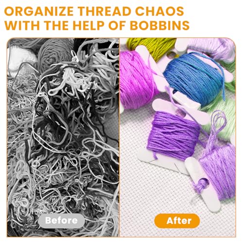 200 Pcs Embroidery Floss Bobbins, Cross Stitch Thread Storage Set, White Sewing Machine Bobbin, Plastic Thread Holder Sewing Storage for DIY Craft Cotton Thread Sewing Storage