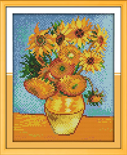 Printed Cross Stitch Kits 11CT 10X13 inch 100% Cotton Holiday Gift DIY Embroidery Starter Kits Easy Patterns Embroidery for Adults Crafts DMC Stamped Cross-Stitch Supplies Needlework Sunflower - color: Stamped 9.4×12.6 inch