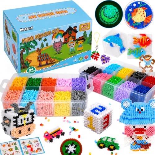 Meland Fuse Beads Kit, 5MM 24000 Beads in 24 Colors,Craft Gift for Age 5-12 - size: 24000 pcs without Iron