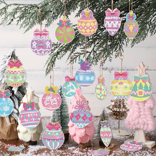 Tondiamo 20 Pcs Christmas Diamond Painting Keychain Kits 5D DIY Diamond Art Pendants Double Sided Hanging Key Chains for Christmas Party Decoration DIY(Macaron) - style: Macaron