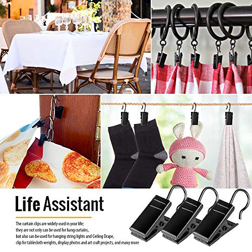 Teenitor 100 Pack Small Curtain Clips Curtain Hooks for Outdoor String Lights, Stainless Steel Clips for Hanging Curtain Hooks for Drapes, Black - color: Black