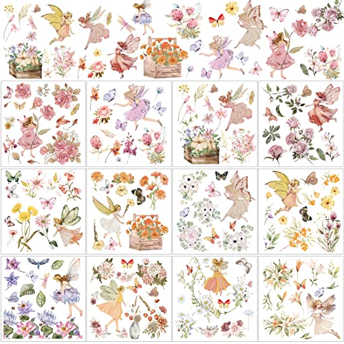 BBTO 12 Sheets Rub on Transfers for Crafts Wood Furniture DIY, 5.5" x 5.7" - style: Flower Fairy