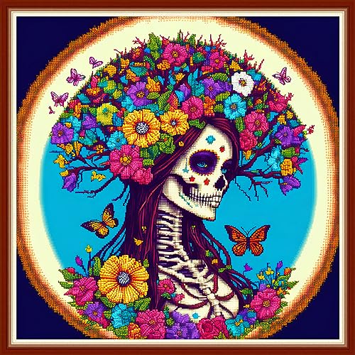 Dimensean Stamped Cross Stitch Kits Full Range of Embroidery Patterns Starter Kits for Beginners Adult DIY Cross Stitches Needlepoint Kits 11CT-Witch Flower 17.7x17.7 inch - color: Pattern Style 16