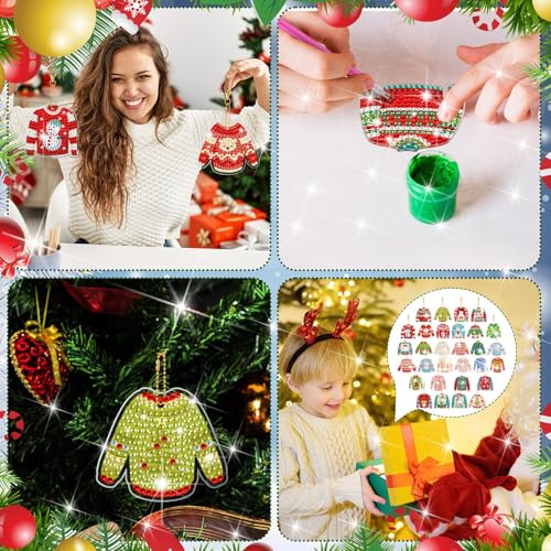 WILLBOND 30 Pcs Christmas Diamond Art Kits for Adults, Ugly Sweater Theme - color: Ugly Sweater