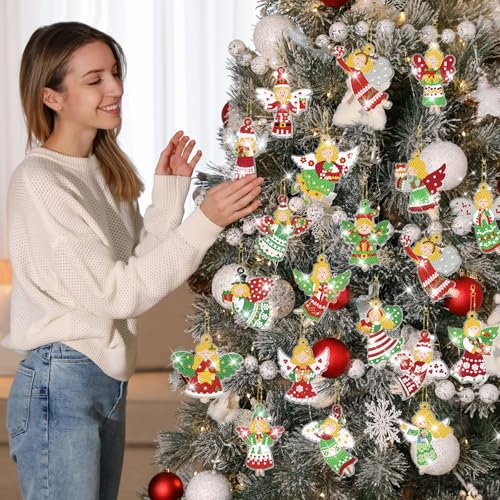 Tondiamo 20 Pcs Christmas Diamond Painting Keychain Kits 5D DIY Diamond Art Pendants Double Sided Hanging Key Chains for Christmas Party Decoration DIY(Angels Style) - style: Angels Style